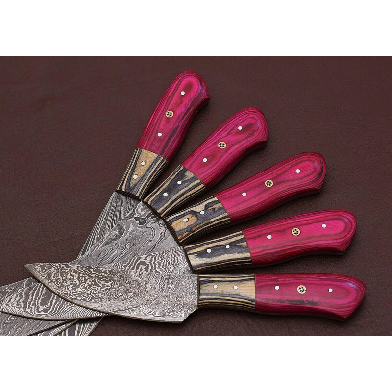 Handmade Damascus Chef Knife Kitchen Set With Pakka Wood Handle Sheath 3