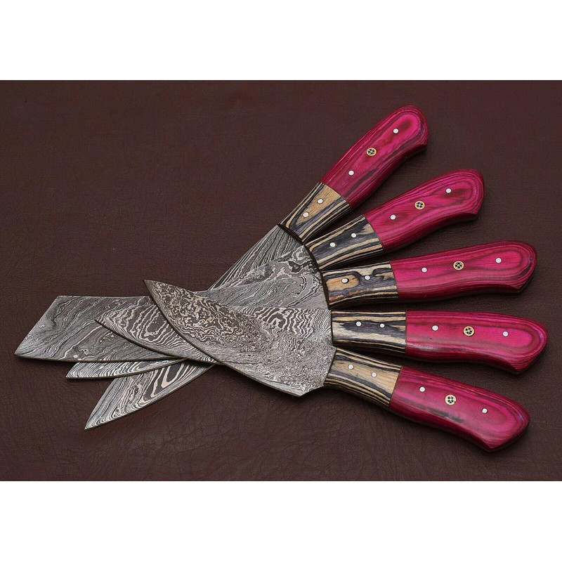 Handmade Damascus Chef Knife Kitchen Set With Pakka Wood Handle Sheath 1