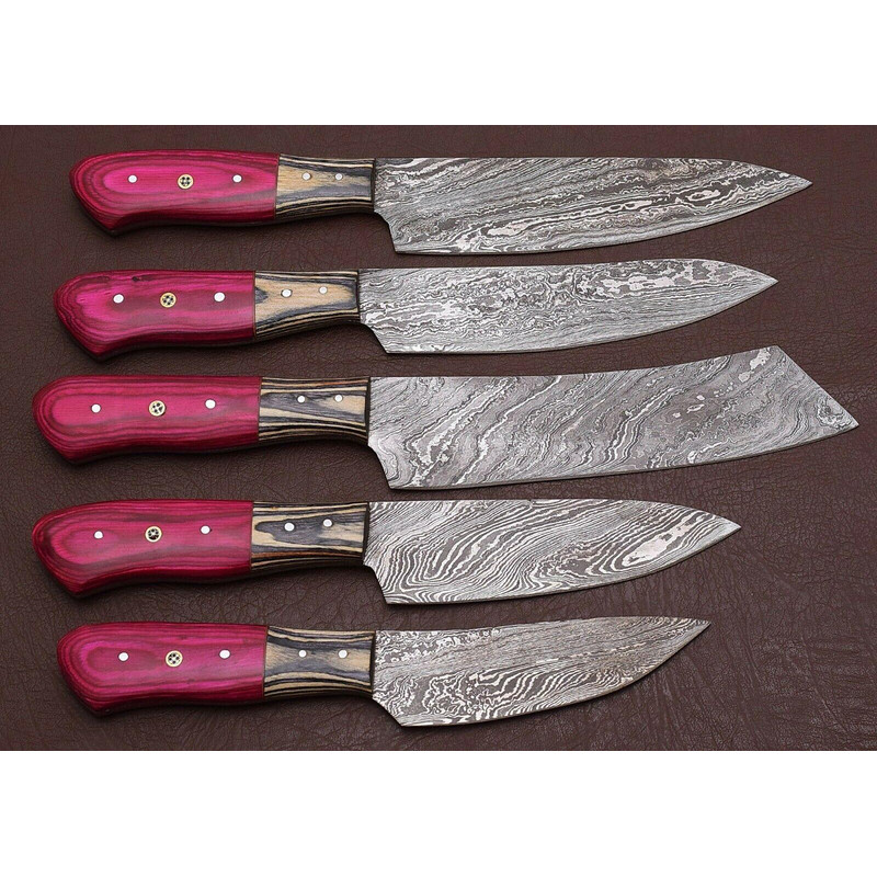 Handmade Damascus Chef Knife Kitchen Set With Pakka Wood Handle Sheath 0