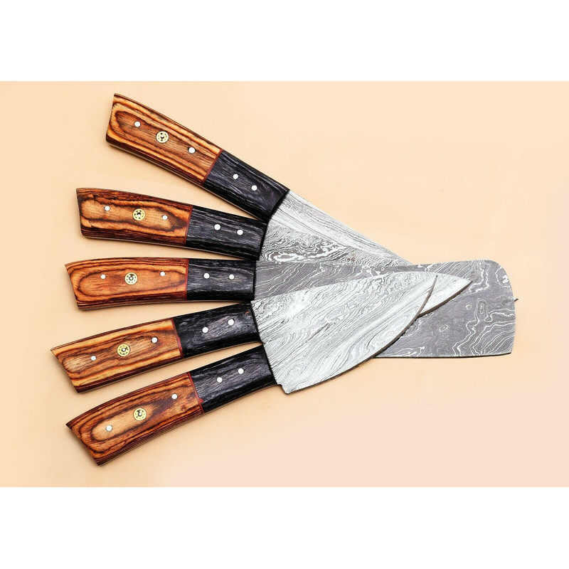 5Piece Handmade Damascus Kitchen Knife Set Pakka Wood Grip 3