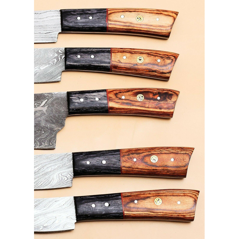 5Piece Handmade Damascus Kitchen Knife Set Pakka Wood Grip 1