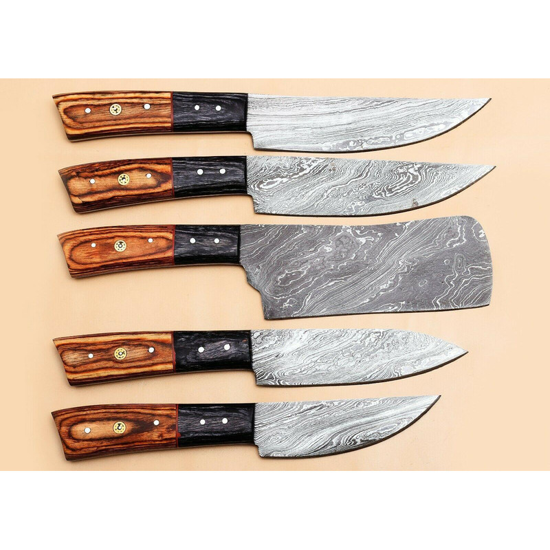 5Piece Handmade Damascus Kitchen Knife Set Pakka Wood Grip 2