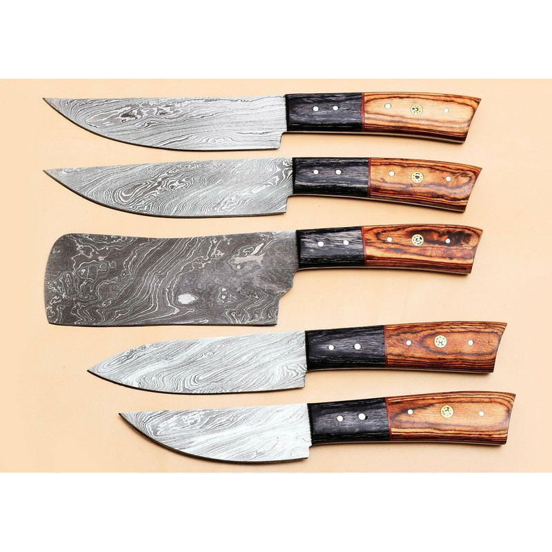 5Piece Handmade Damascus Kitchen Knife Set Pakka Wood Grip 0