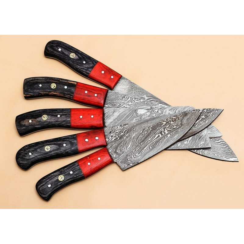 Damascus Steel Kitchen Chef Knives Set With Wooden Handles 3