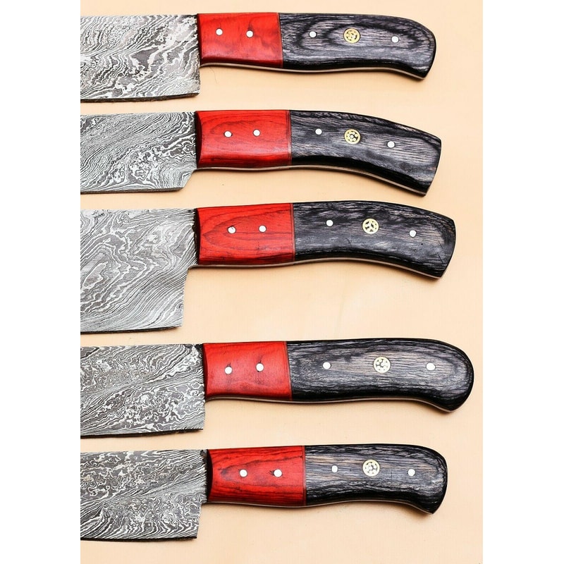 Damascus Steel Kitchen Chef Knives Set With Wooden Handles 2