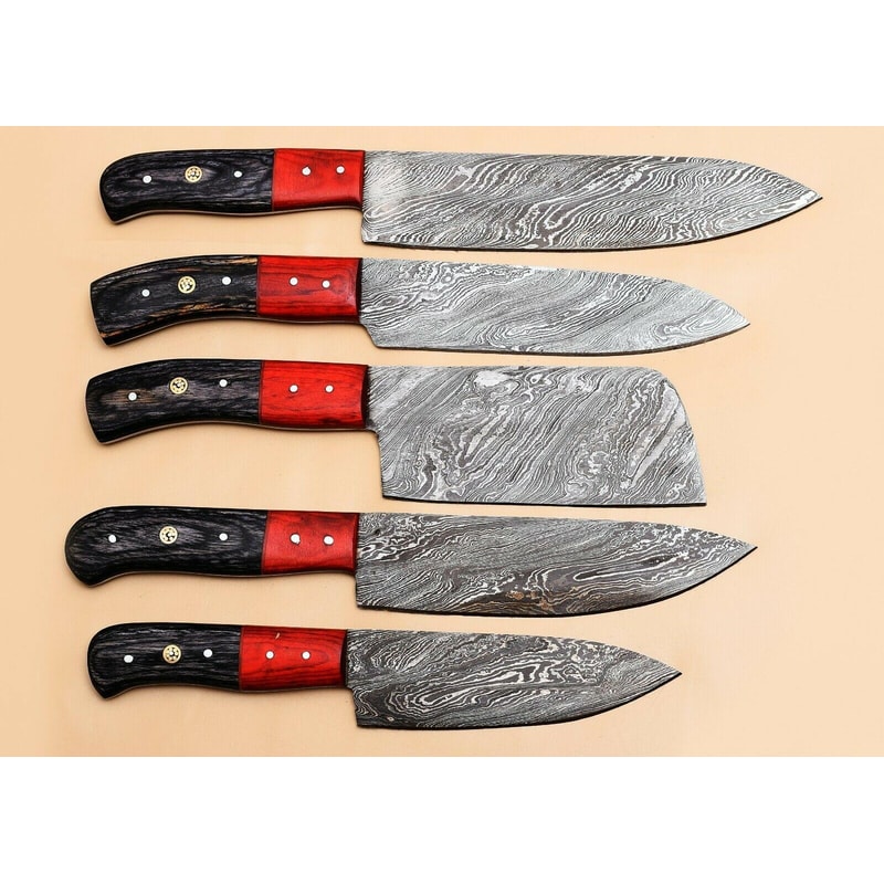 Damascus Steel Kitchen Chef Knives Set With Wooden Handles 0