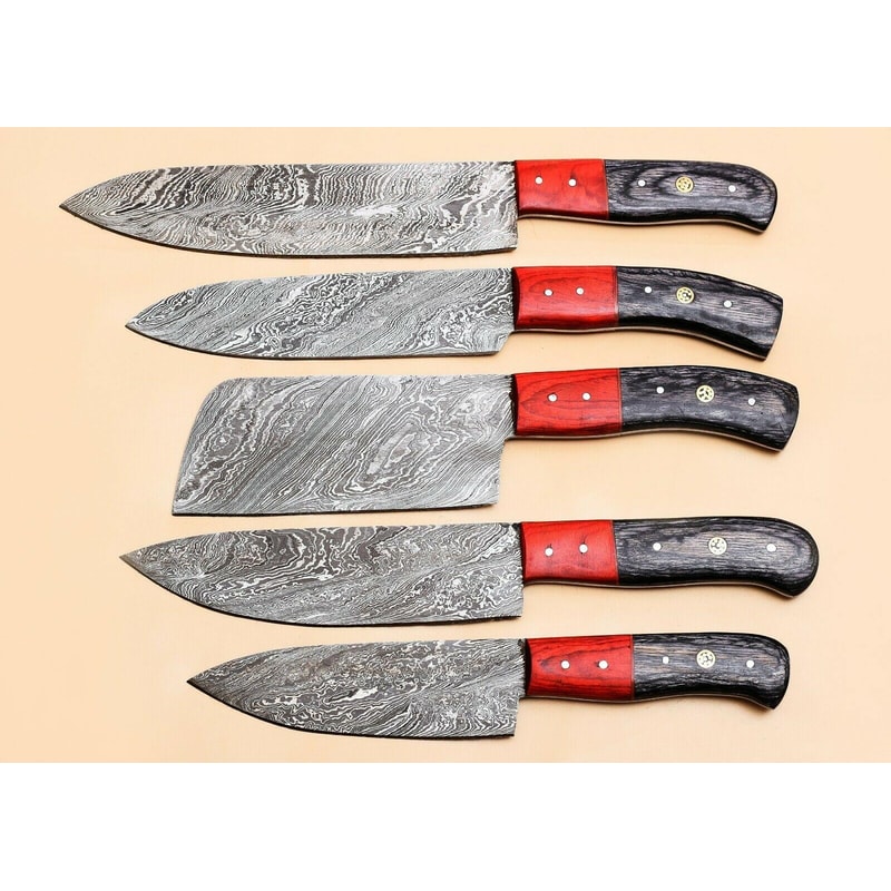 Damascus Steel Kitchen Chef Knives Set With Wooden Handles 1