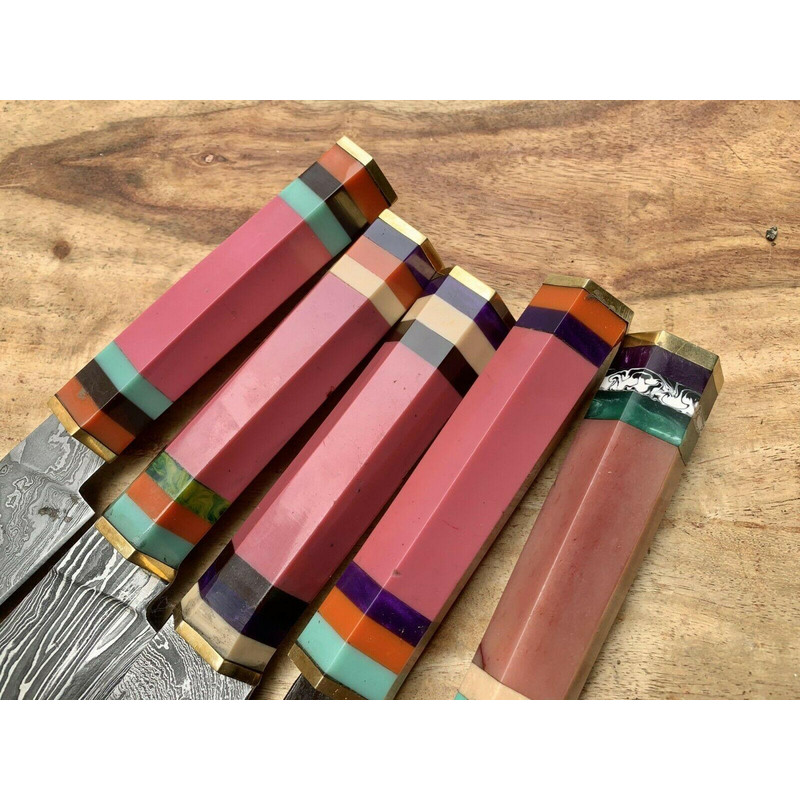 Handmade Damascus Steel Chef Knife Set With Leather Bag Kitchen Knives 1