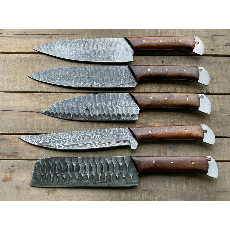 Professional Handmade Damascus Chef Knives Set Of 5 Pieces 1