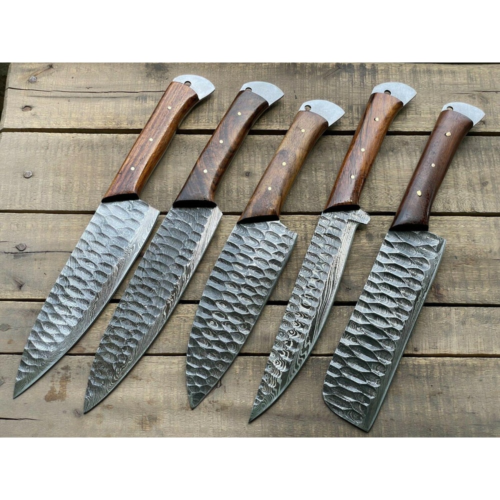 Professional Handmade Damascus Chef Knives Set Of 5 Pieces 0