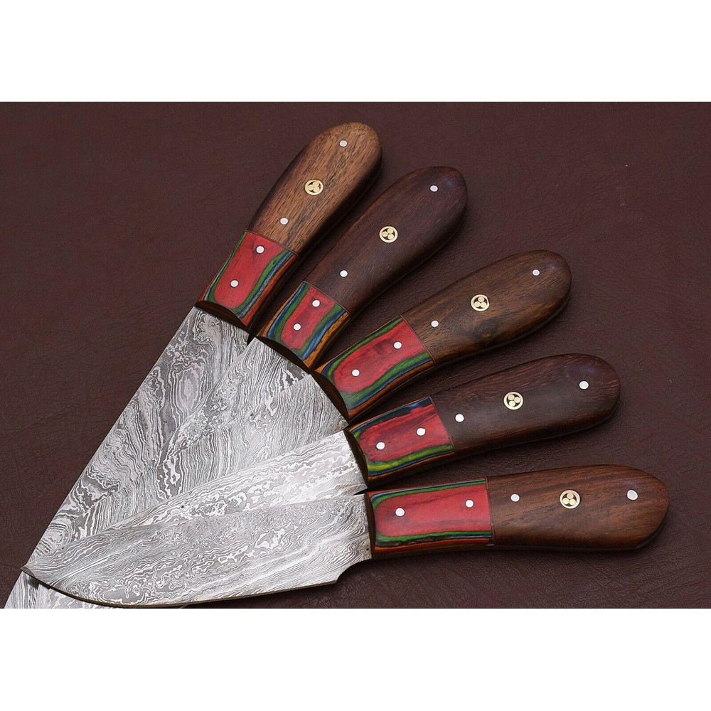 Handmade Damascus Steel Chef Knife Kitchen Set With Rose Wood Handle 3