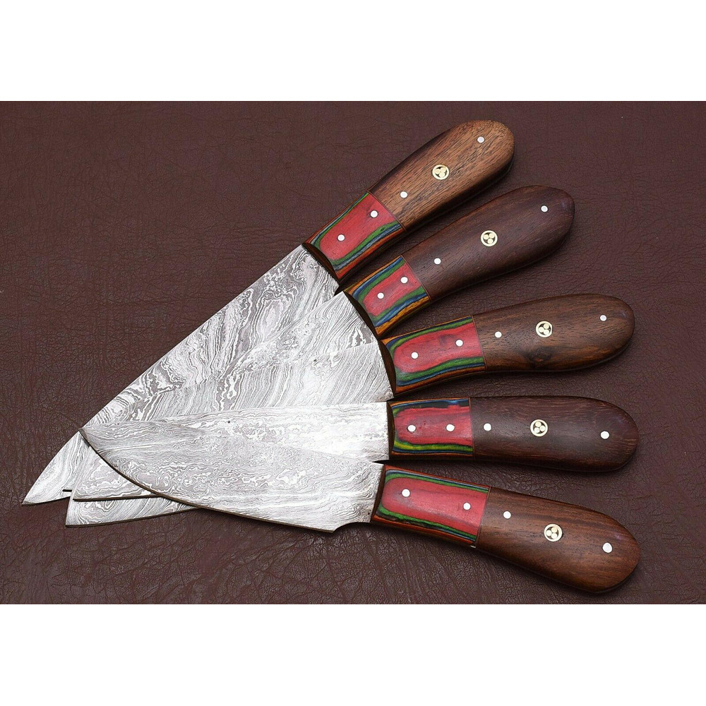 Handmade Damascus Steel Chef Knife Kitchen Set With Rose Wood Handle 1