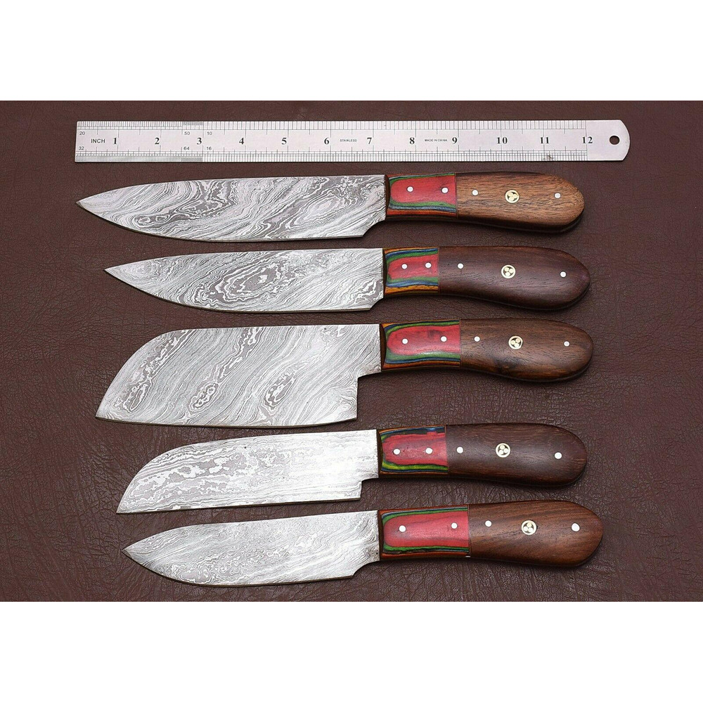 Handmade Damascus Steel Chef Knife Kitchen Set With Rose Wood Handle 2