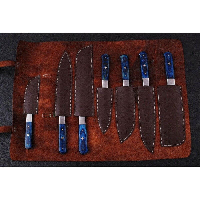 Damascus Handmade 7 Piece Chef Knife Set With Leather Kit 3