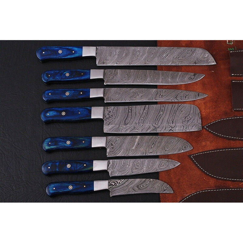 Damascus Handmade 7 Piece Chef Knife Set With Leather Kit 2