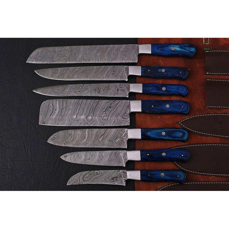 Damascus Handmade 7 Piece Chef Knife Set With Leather Kit 0