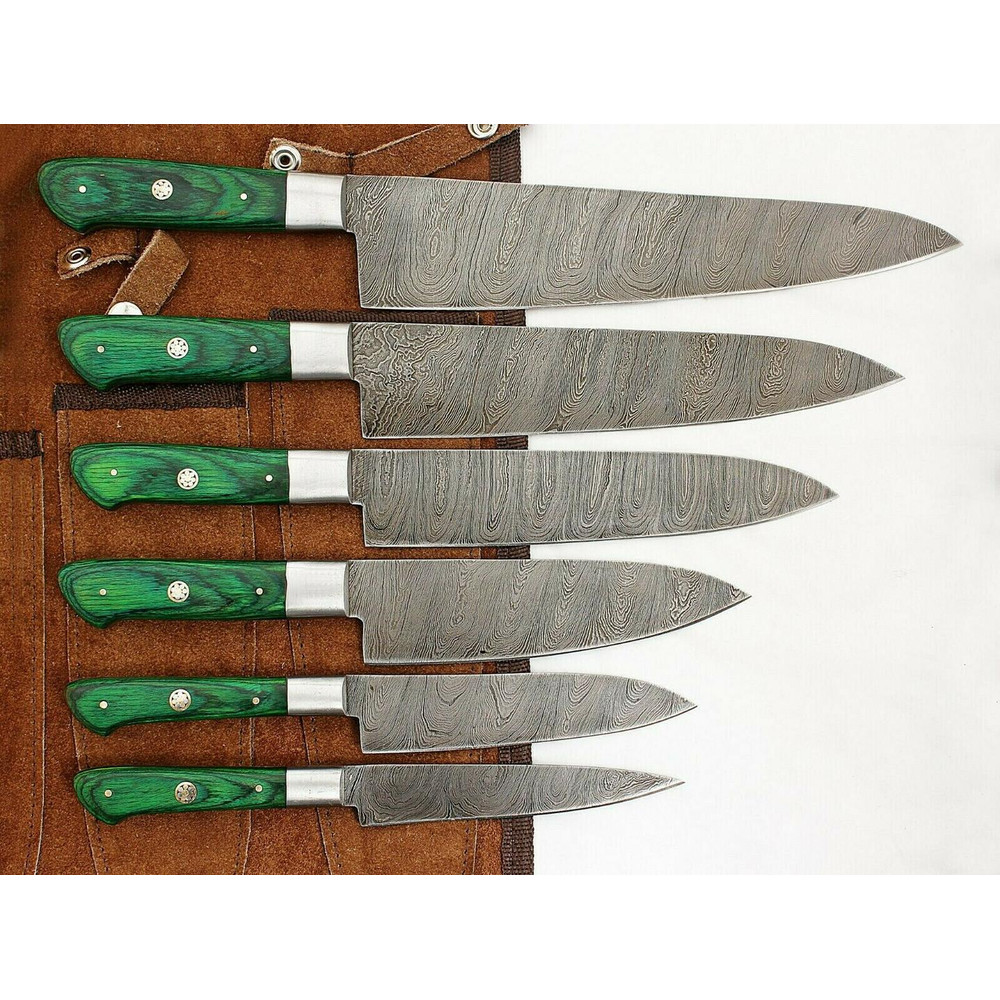 Handmade Damascus Steel 6 Piece Kitchen Chef Knife Set With Wood Handle 0