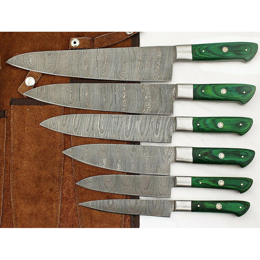 Handmade Damascus Steel 6 Piece Kitchen Chef Knife Set With Wood Handle 1