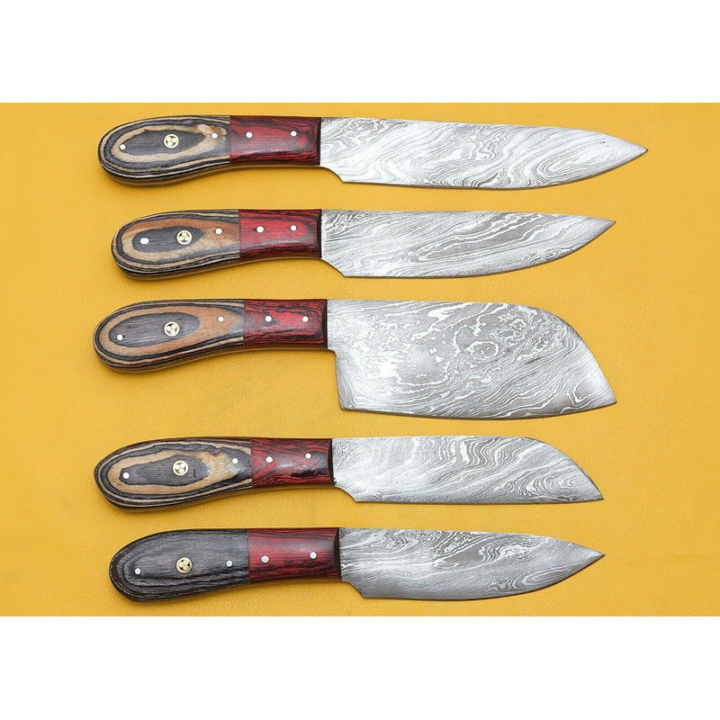 Handmade Damascus Steel Chef Knife Kitchen Set With Pakka Wood Handle 0