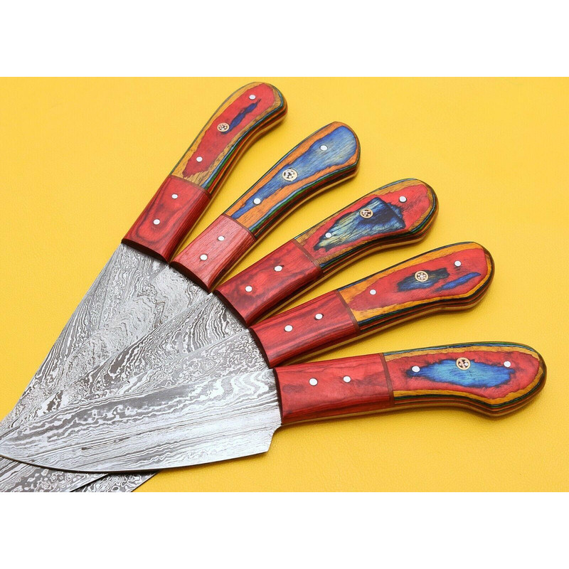 Handmade Damascus Steel Chef Knife Set With Elegant Pakka Wood Handles 3