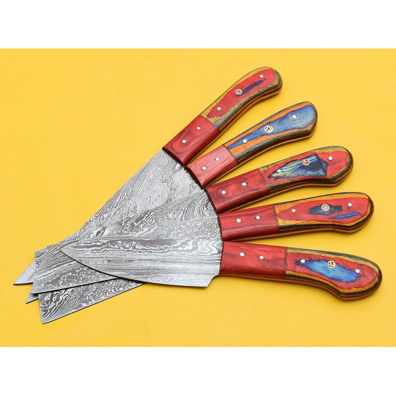 Handmade Damascus Steel Chef Knife Set With Elegant Pakka Wood Handles 2
