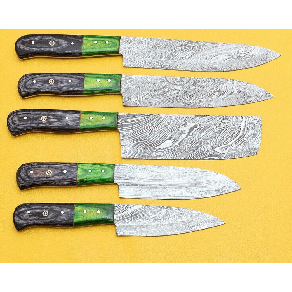 Premium Damascus Kitchen Knife Set Hand Forged With Pakka Wood Grip 0