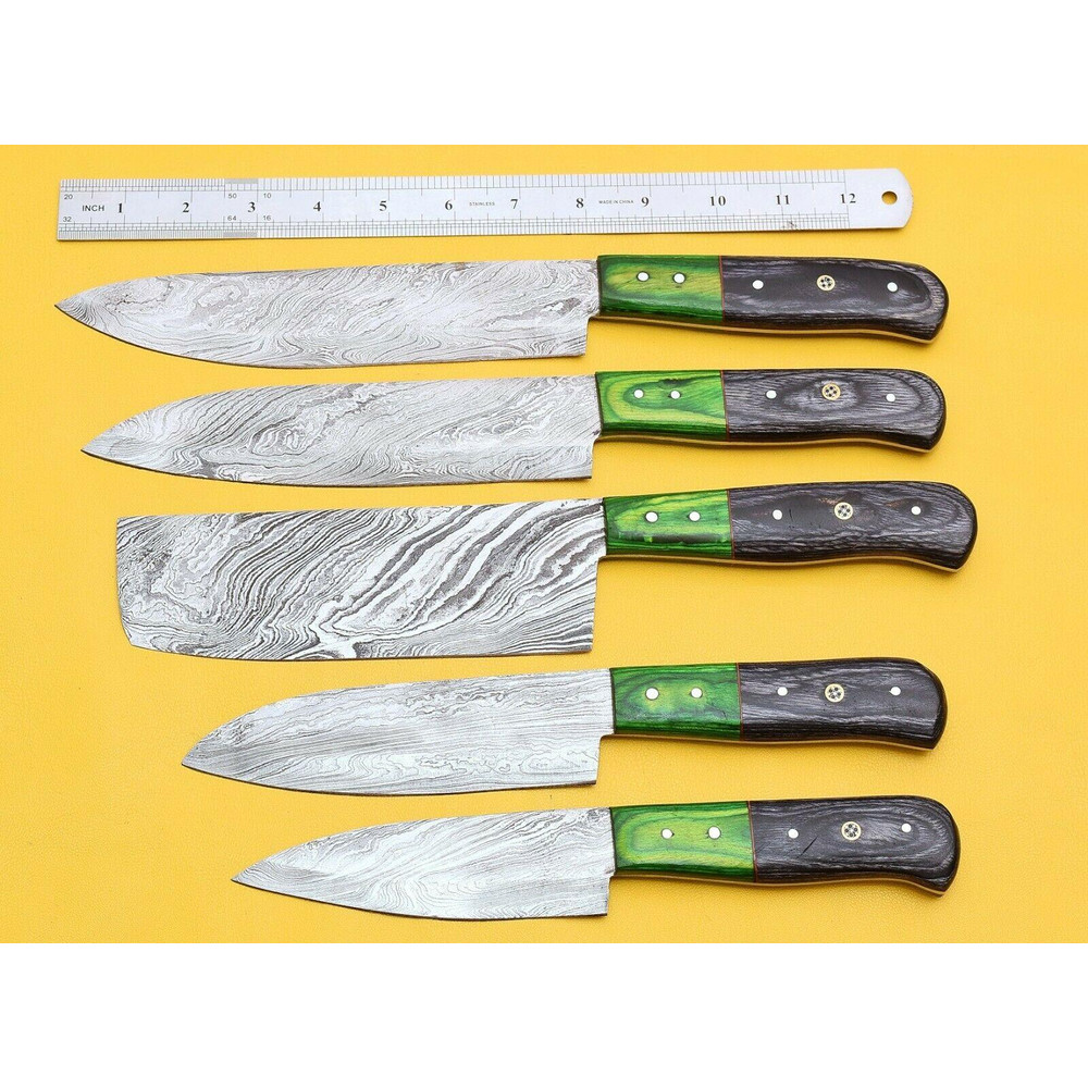 Premium Damascus Kitchen Knife Set Hand Forged With Pakka Wood Grip 1