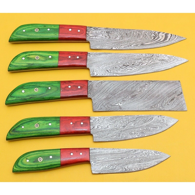Damascus Steel Chef Knives Set Handmade Kitchen Knives With Pakka Wood 0