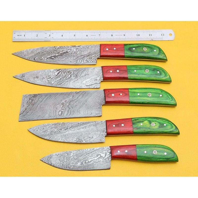 Damascus Steel Chef Knives Set Handmade Kitchen Knives With Pakka Wood 1