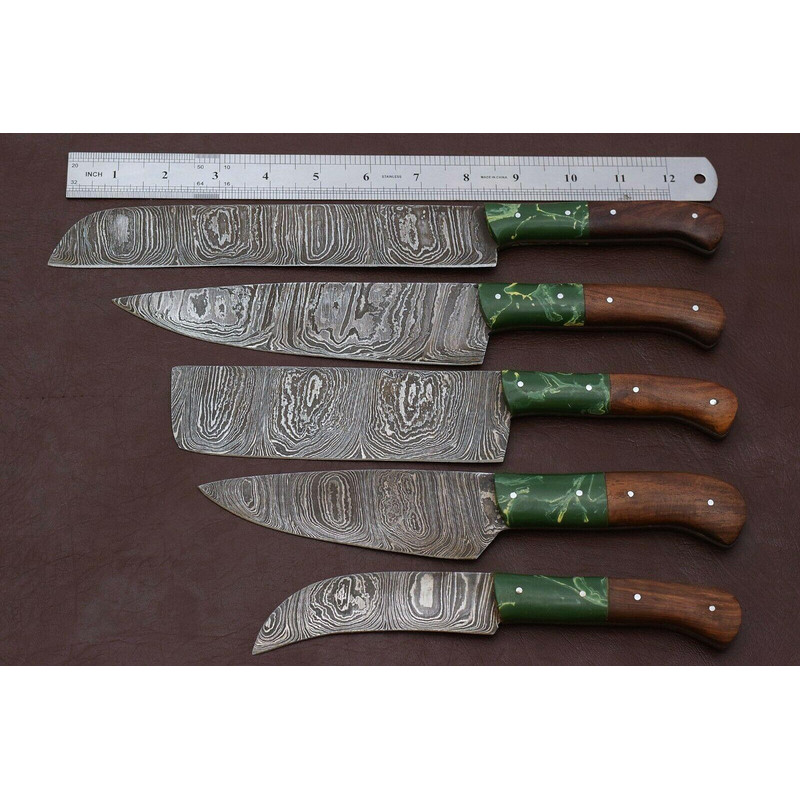 Handmade Damascus Steel Chef Knives Set Kitchen Knife Set With Pakka Wood Handles 1