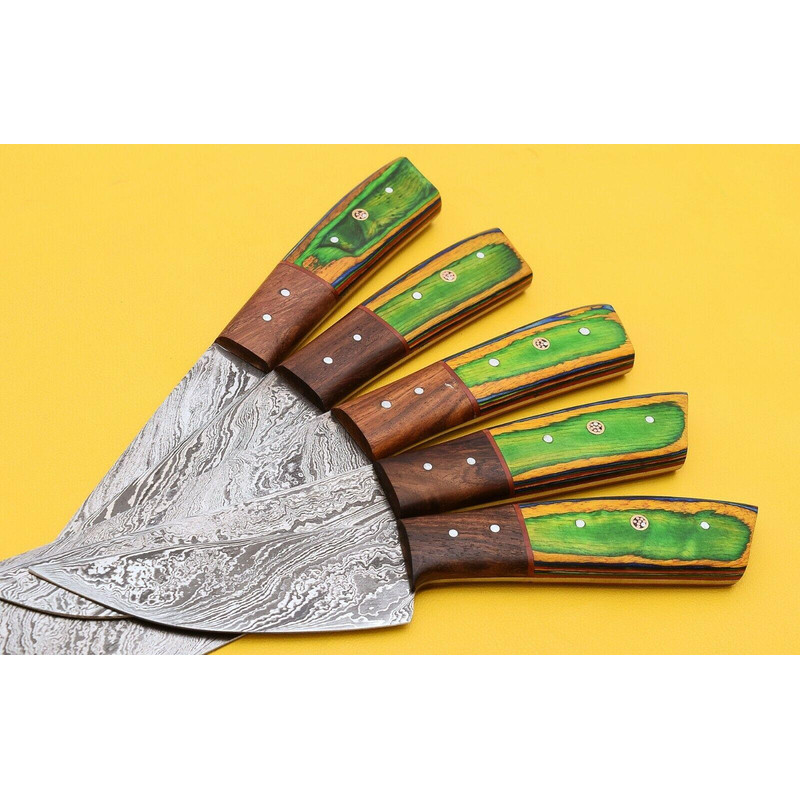 5Piece Handmade Damascus Kitchen Knife Set Razor Sharp Blades 3