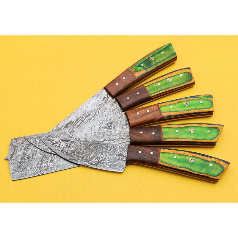 5Piece Handmade Damascus Kitchen Knife Set Razor Sharp Blades 2
