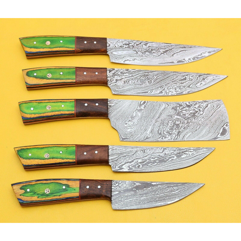 5Piece Handmade Damascus Kitchen Knife Set Razor Sharp Blades 0