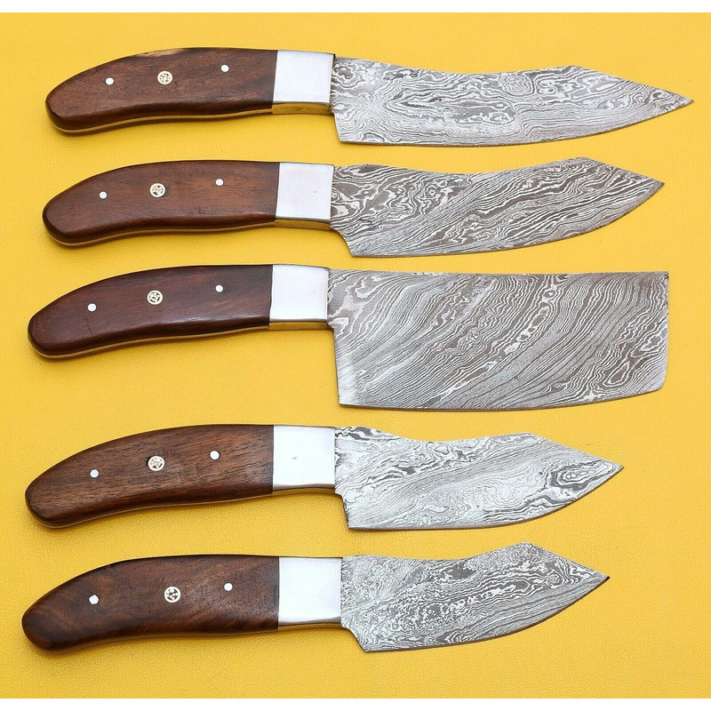 Handmade Damascus Steel Chef Knife Set Rose Wood Handle 0