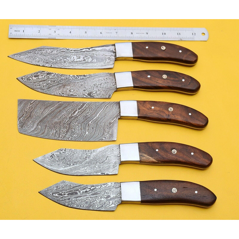 Handmade Damascus Steel Chef Knife Set Rose Wood Handle 2