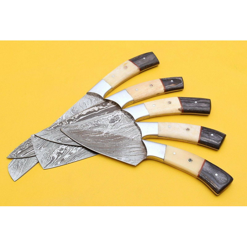Handmade Damascus Steel Chef Knife Set Bone Handle Kitchen Knives 2