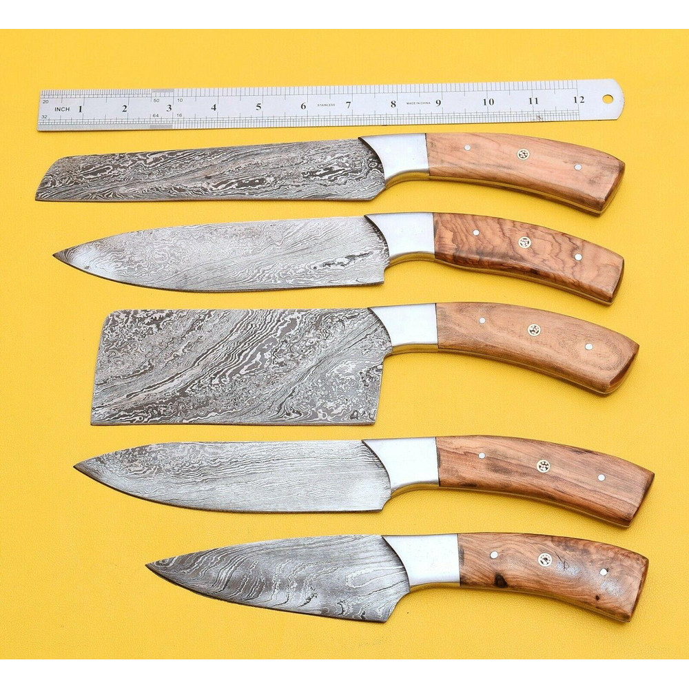 Handmade Damascus Steel Chef Knife Set Popular Wood Handle Kitchen Knives 0
