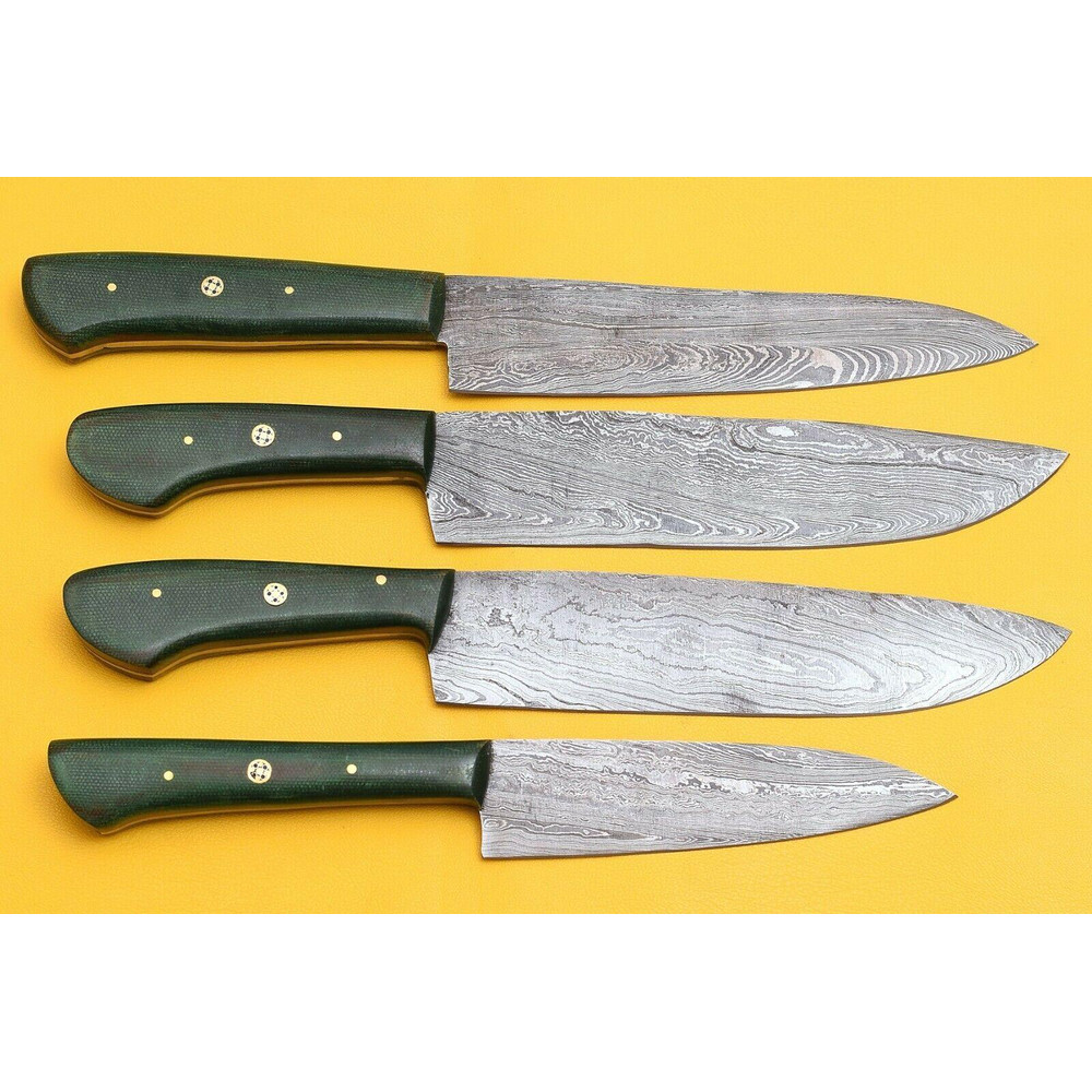 Handmade Damascus Steel 4Piece Chef Knife Set Micarta Handle Kitchen Knives 0