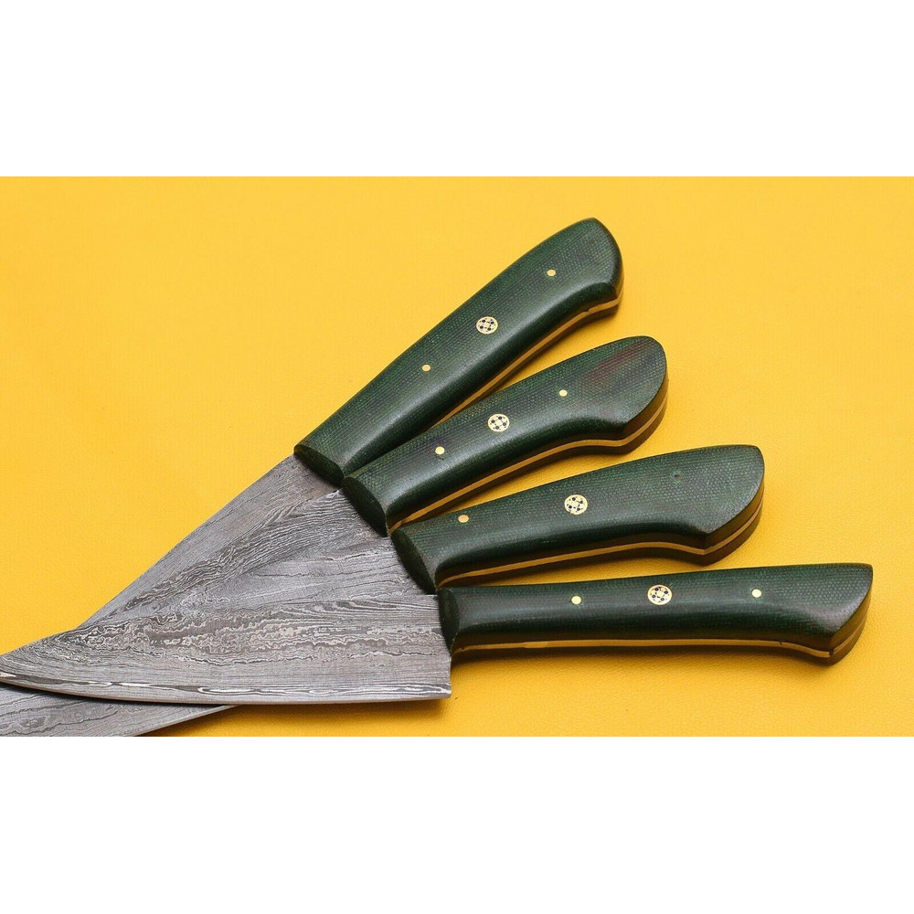 Handmade Damascus Steel 4Piece Chef Knife Set Micarta Handle Kitchen Knives 1