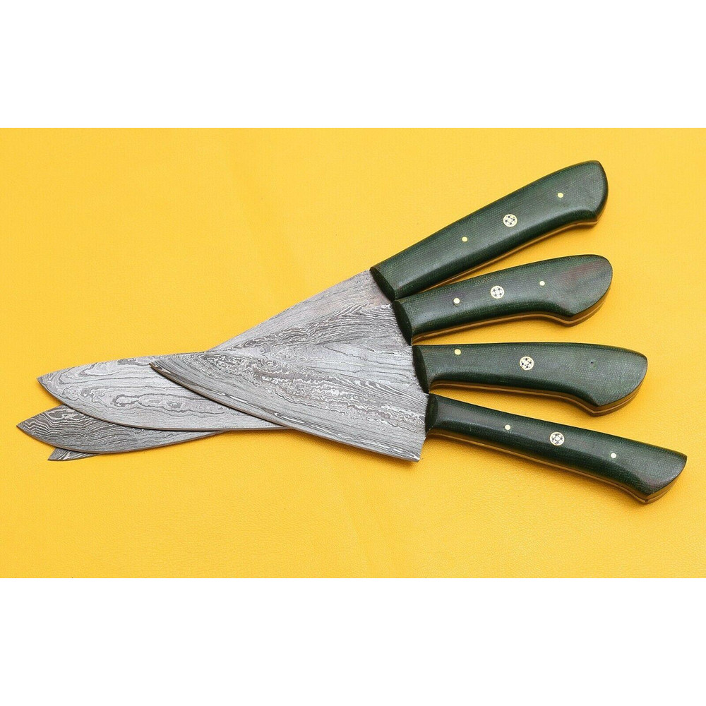 Handmade Damascus Steel 4Piece Chef Knife Set Micarta Handle Kitchen Knives 2