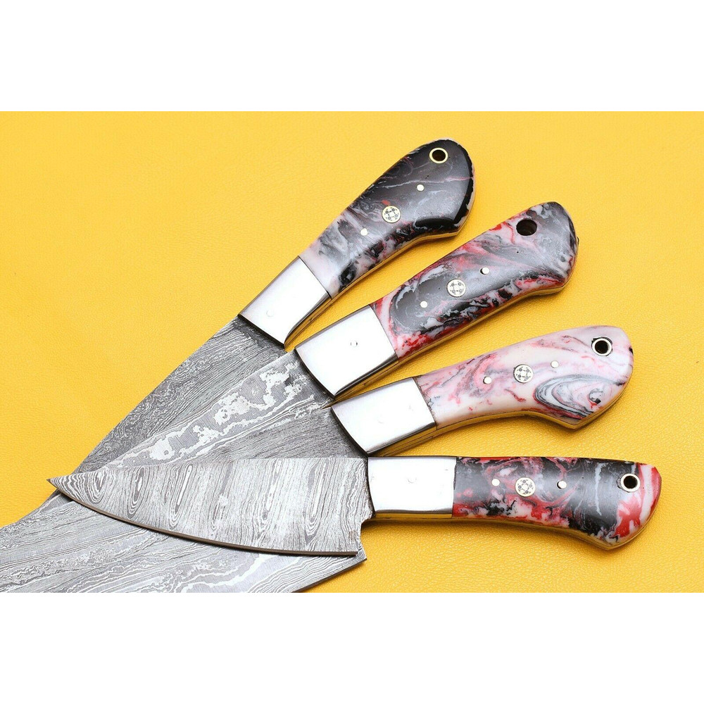 Handmade Damascus Steel 4Piece Chef Knife Set Micarta Handle 3