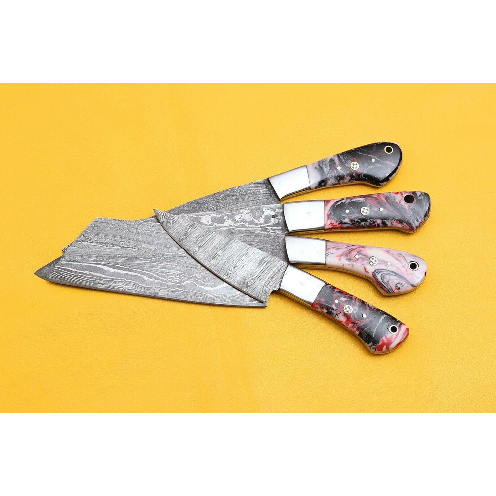 Handmade Damascus Steel 4Piece Chef Knife Set Micarta Handle 2