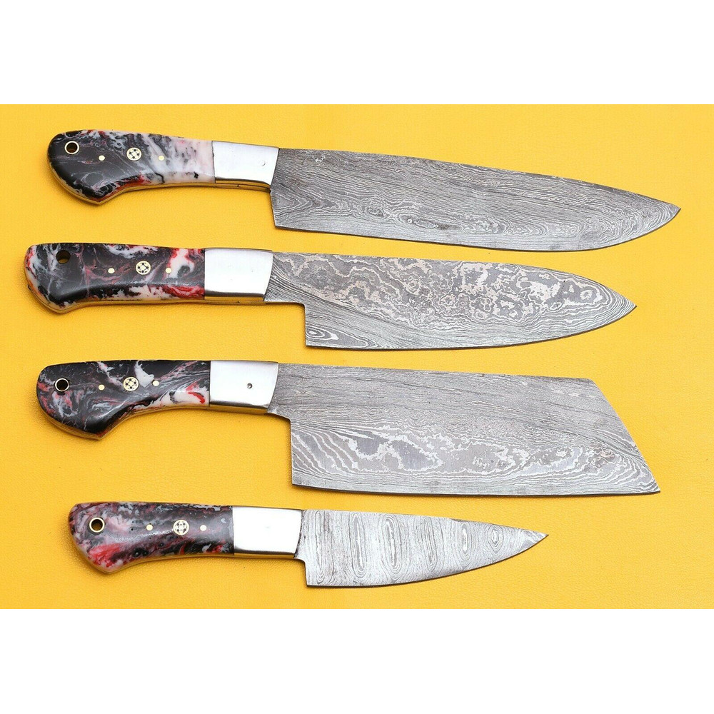 Handmade Damascus Steel 4Piece Chef Knife Set Micarta Handle 0
