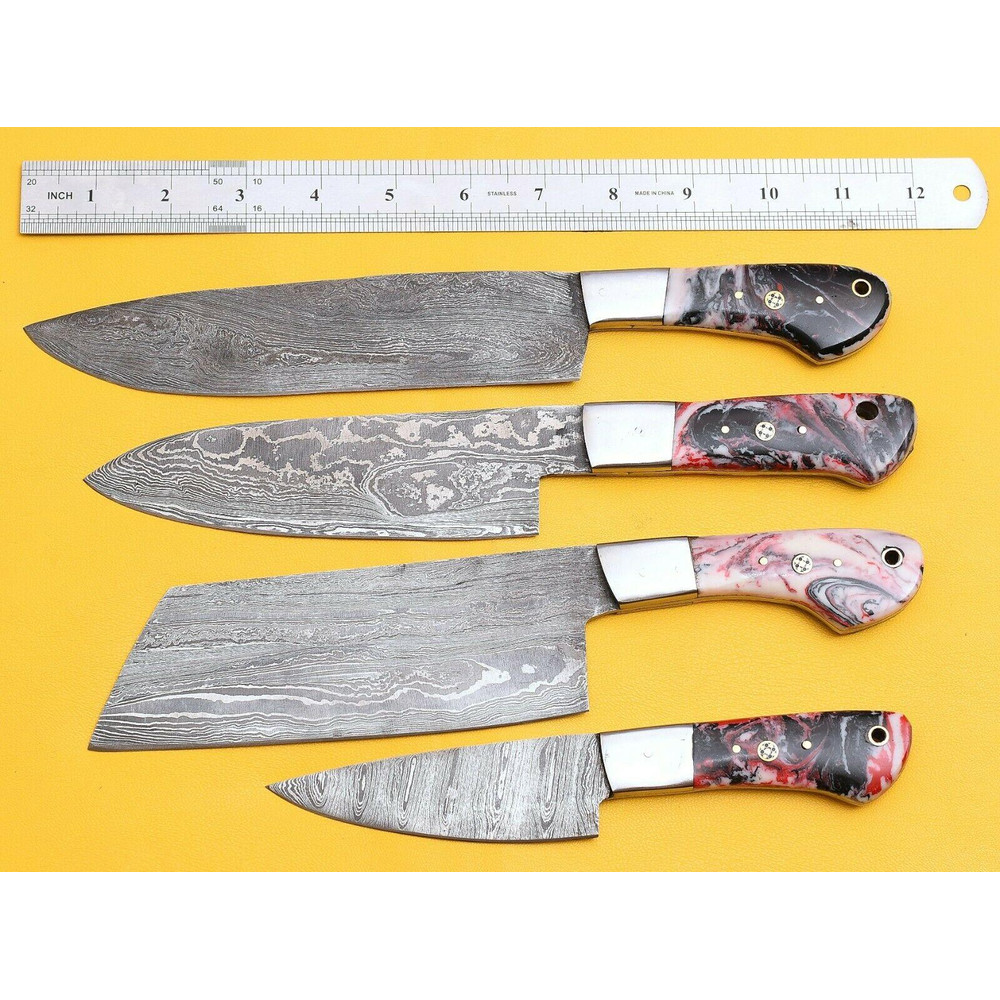 Handmade Damascus Steel 4Piece Chef Knife Set Micarta Handle 1