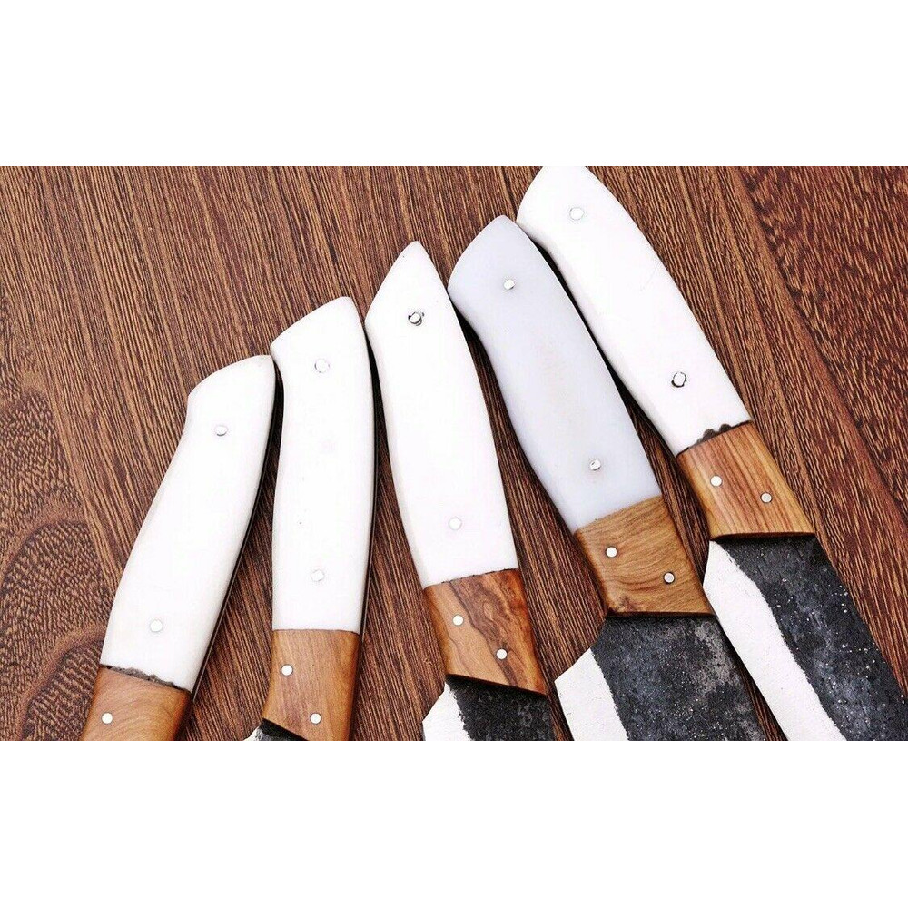 5Piece Hand Forged Carbon Steel Chef Knife Set  Railroad Spike Knives 1