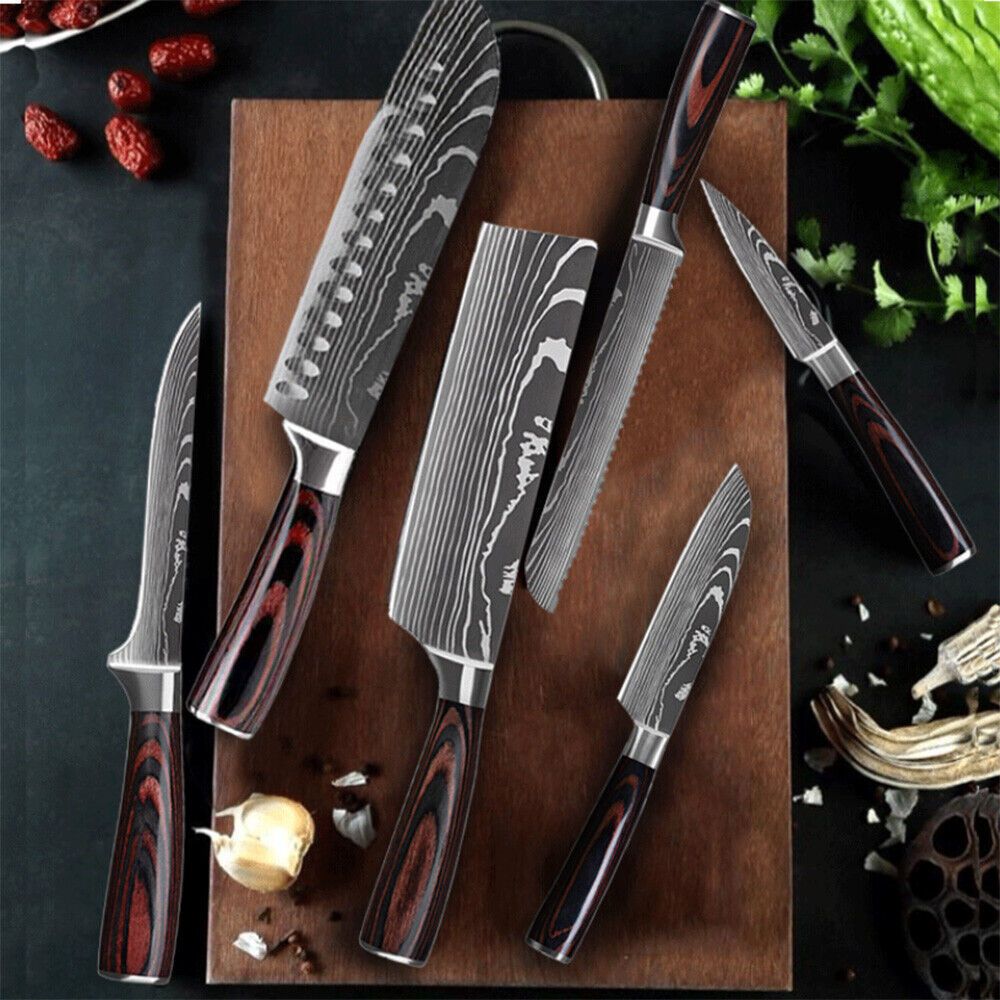 5PC Japanese Style Chef Knife Set Laser Damascus Pattern HighCarbon Steel 1