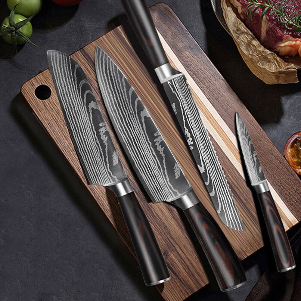 5PC Japanese Style Chef Knife Set Laser Damascus Pattern HighCarbon Steel 3