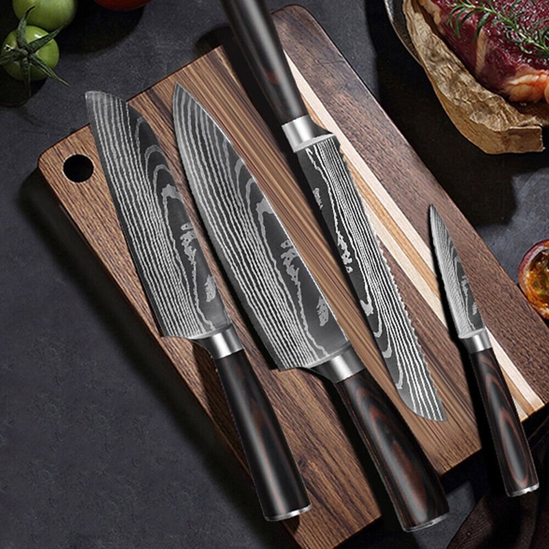 5PC Japanese Style Chef Knife Set Laser Damascus Pattern HighCarbon Steel 3