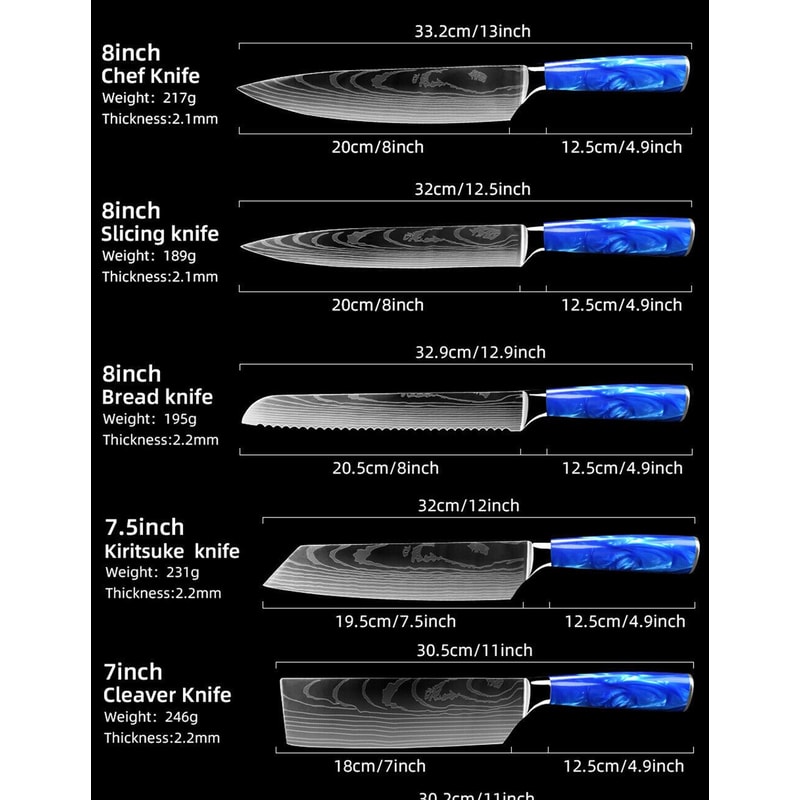 Premium Japanese Style Kitchen Knife Set 5PC Laser Damascus Steel Chef Knives 2