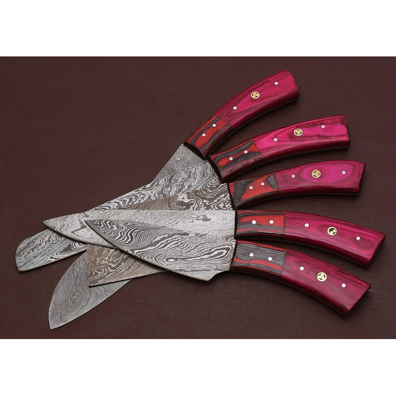 Handmade Damascus Steel Chef Knife Set With Pakka Wood Handle Sheath 1